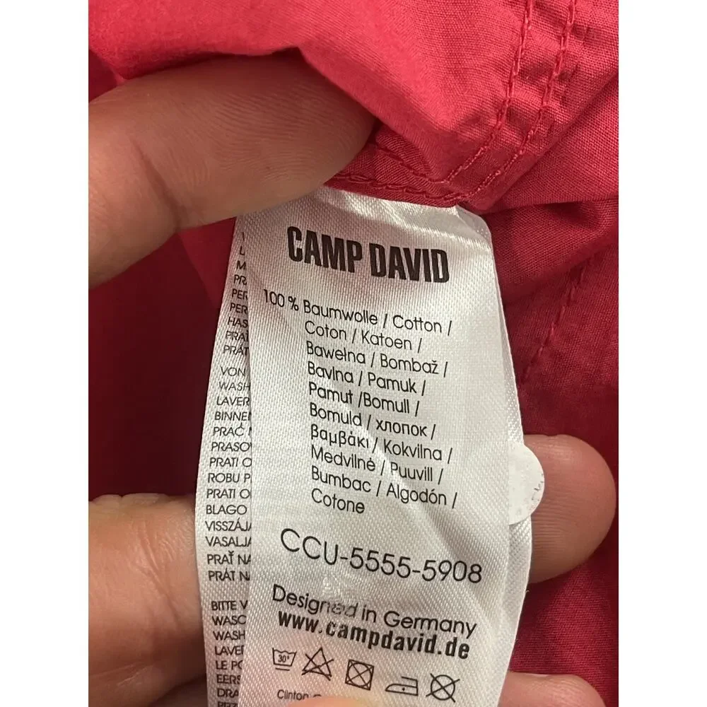 Camp David Shirt Mens Large Button Up Embroidered Red Long Sleeve N249